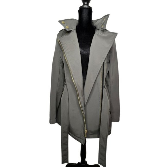 Michael Kors Olive Green Belted Zip Up Coat Jacket with Attached Hood (Womens M) - Picture 4 of 15